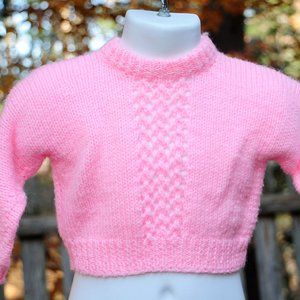 VTG Baby Girls Handmade Bright Pink Sweater 6-12M